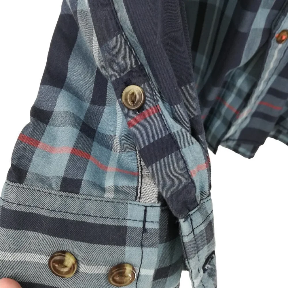 The North Face Plaid Long Sleeve Button Up Shirt Size M Blue Orange Pocket